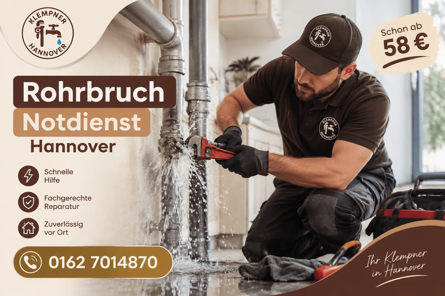 Professionelle Rohrreparatur mit erfahrenem Handwerker und schneller Hilfe bei Wasserschäden.