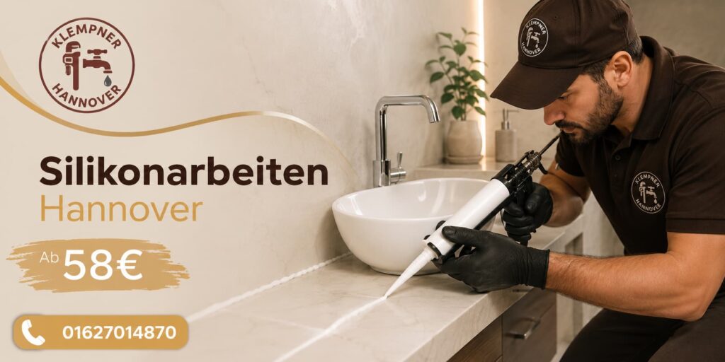 Fachkraft beim Abdichten eines Waschbereichs mit präziser Silikonverarbeitung in modernem Badezimmer