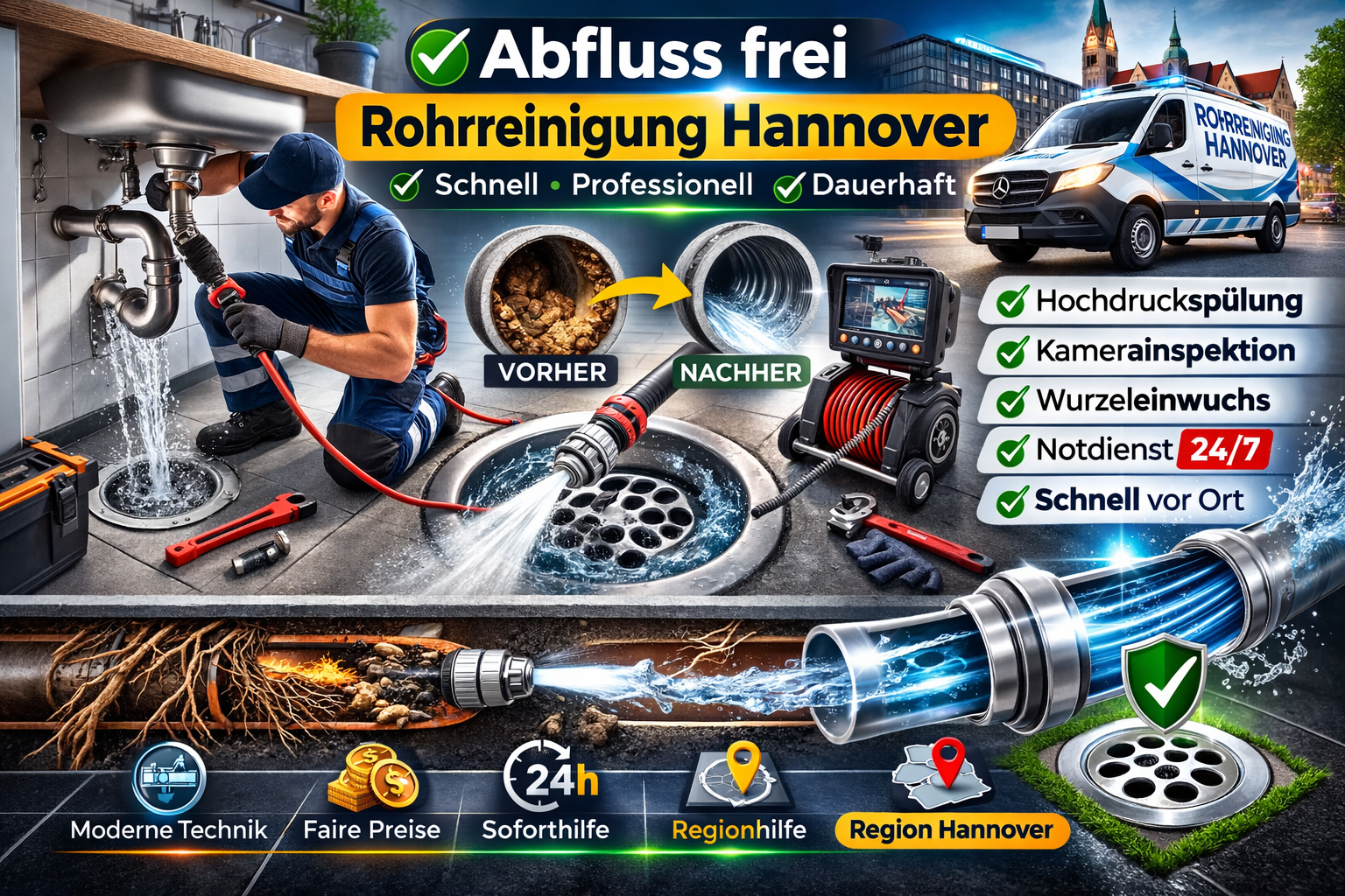 Professionelle Geräte und moderne Technik für eine gründliche Abflussreinigung Hannover