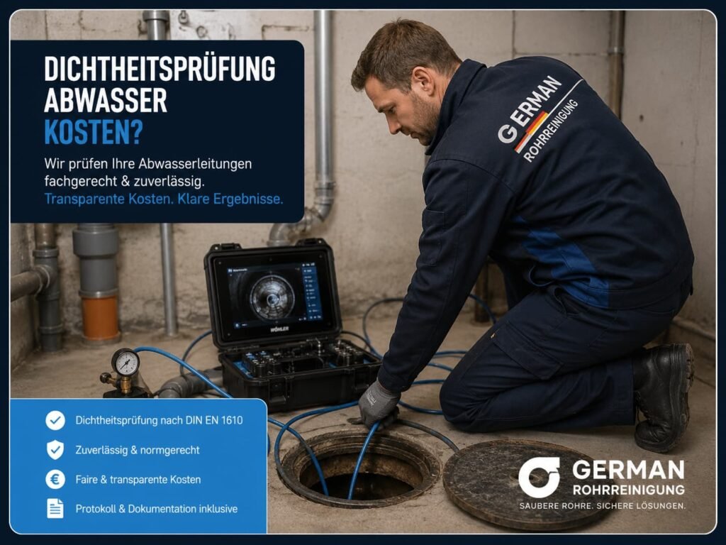 Kosten für Dichtheitsprüfung Abwasser – Fachmann prüft und repariert Abwasserleitung professionell in Deutschland.