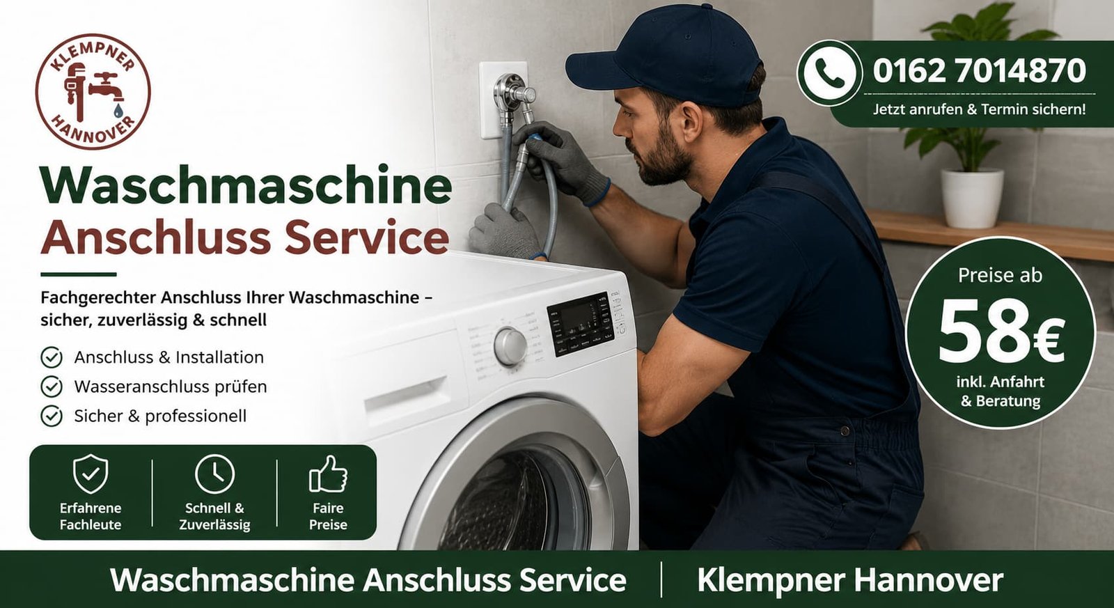 Fachgerechter Anschluss einer Waschmaschine durch erfahrenen Sanitärtechniker in Hannover
