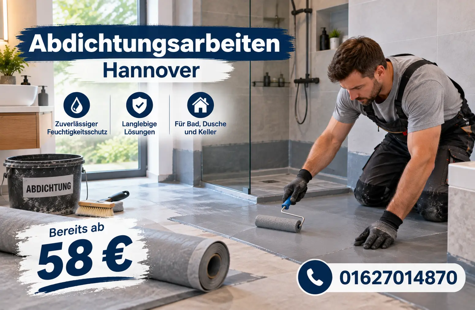 Professionelle Abdichtungsarbeiten Hannover schützen Badezimmer, Duschen und andere Bereiche zuverlässig vor Feuchtigkeit und Wasserschäden.