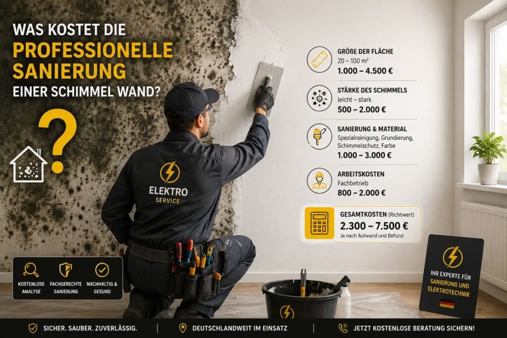 Fachkraft bei der Sanierung einer beschädigten Innenwand in moderner Wohnung.