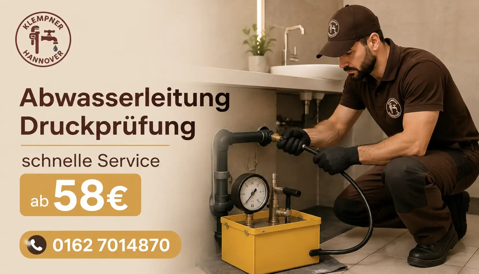 Klempner bei der Prüfung einer Abwasserleitung