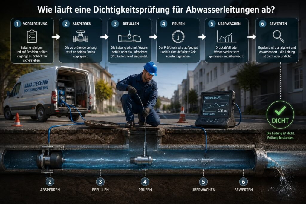 Prüfung eines Abwassersystems durch einen Techniker vor Ort