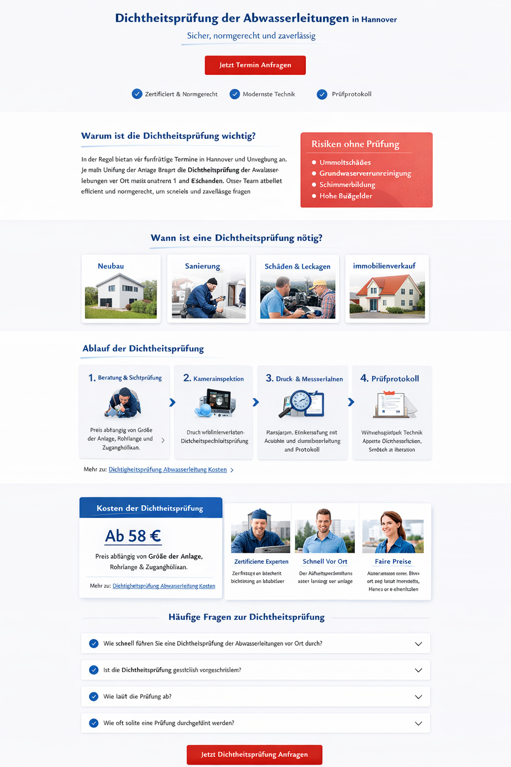 Abwasserleitung Druckprüfung – professionelle Durchführung mit modernem Equipment