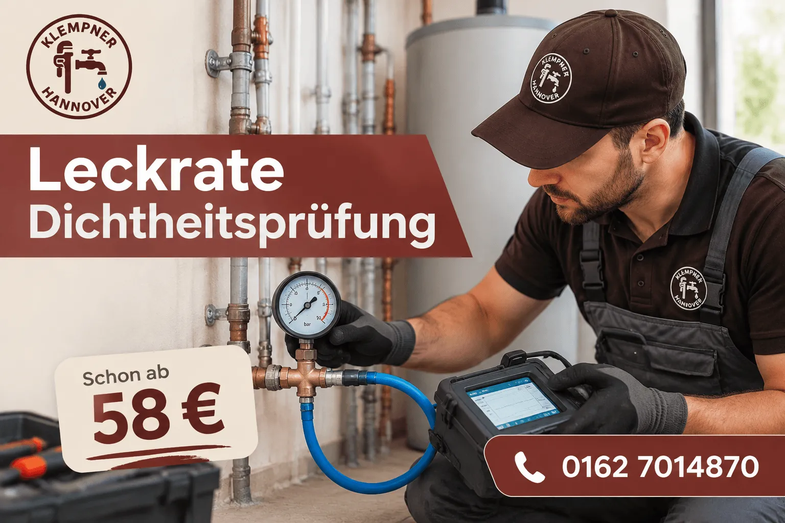 Fachgerechte Rohrprüfung mit moderner Messtechnik durch einen erfahrenen Sanitärfachmann.