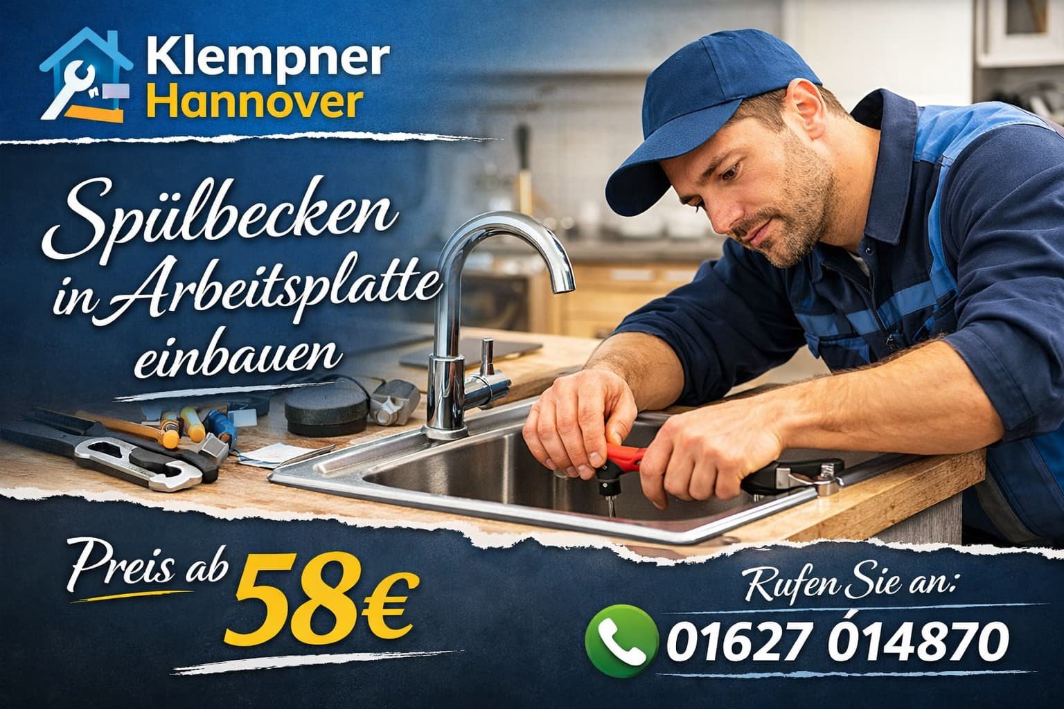 Fachgerechte Installation einer Küchenspüle durch einen professionellen Installateur in moderner Umgebung