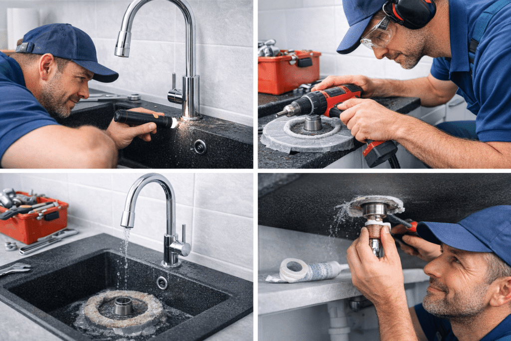 granit spüle wasserhahn einbauen