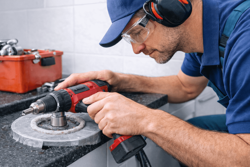 granit spüle wasserhahn einbauen