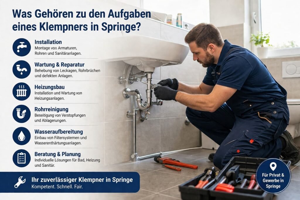 Klempner repariert Rohrleitung unter Waschbecken mit Werkzeugen und Serviceübersicht