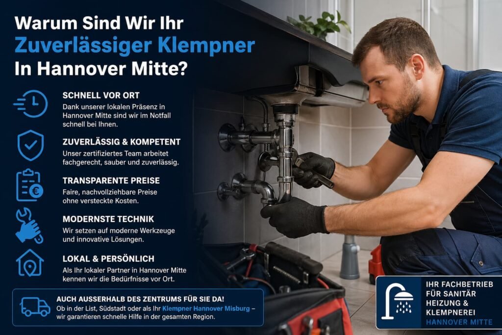 Zuverlässiger Handwerker repariert professionell ein Rohr unter der Spüle in moderner Wohnung mit klar dargestellten Servicevorteilen