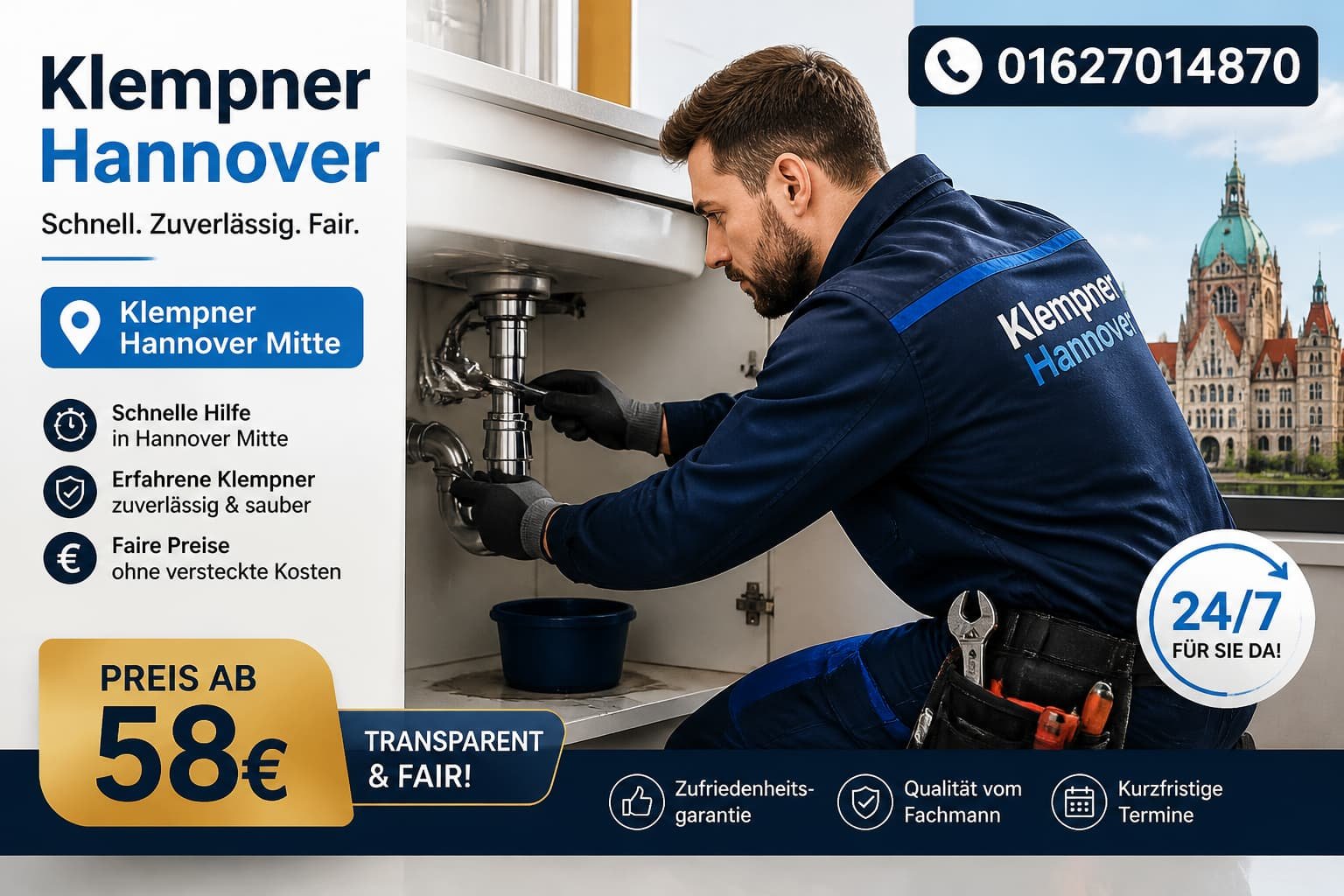 "Plumber fixing kitchen sink with tools, professional service"