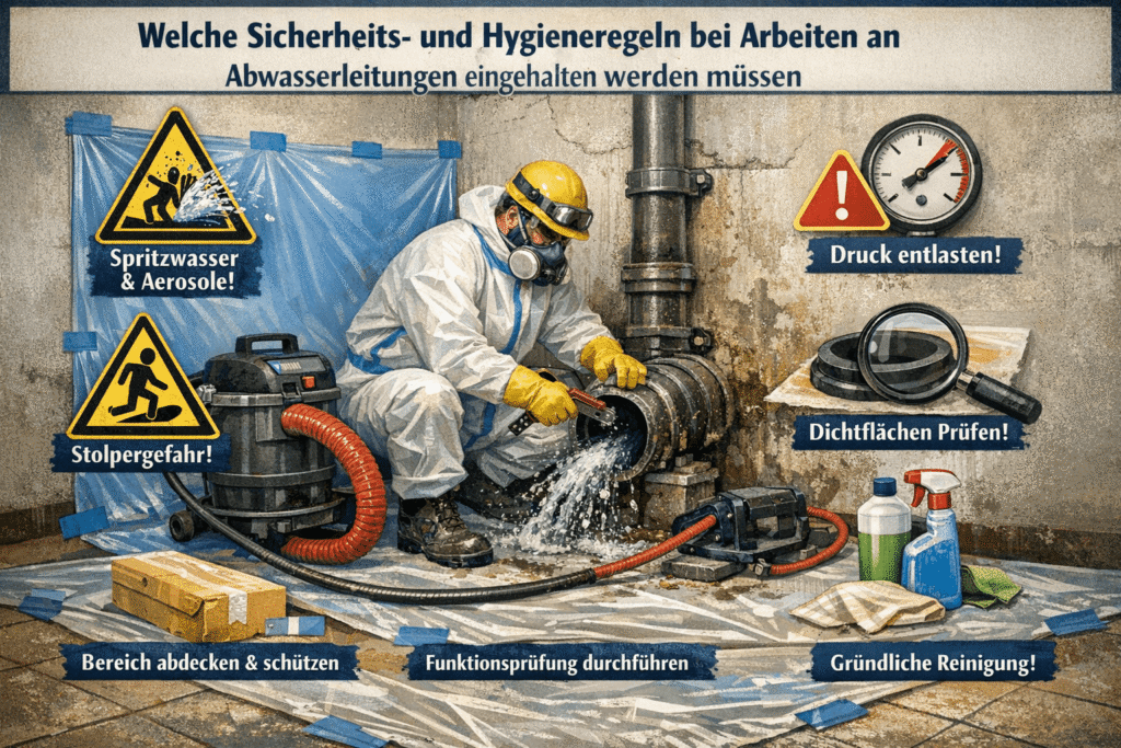 Techniker sichert Abwasserleitung bei Arbeit