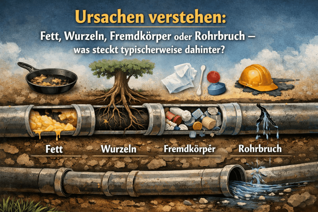 Rohrverstopfung durch Fett, Wurzeln und Bruch