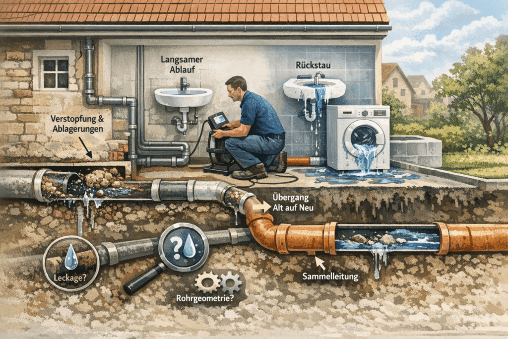 Langsamer Abfluss durch alte und neue Rohrverbindung