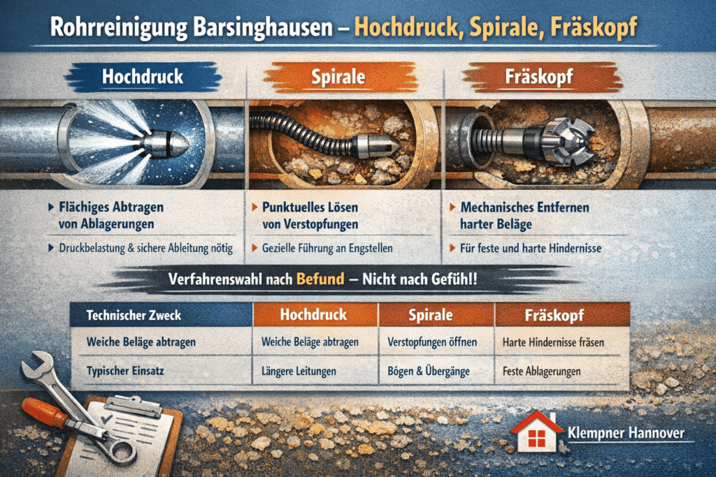 Rohrreinigung: Hochdruck, Spirale, Fräskopf