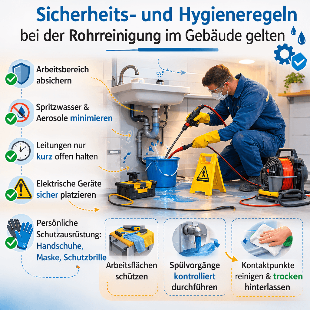 Rohrreinigung im Gebäude mit Schutzmaßnahmen