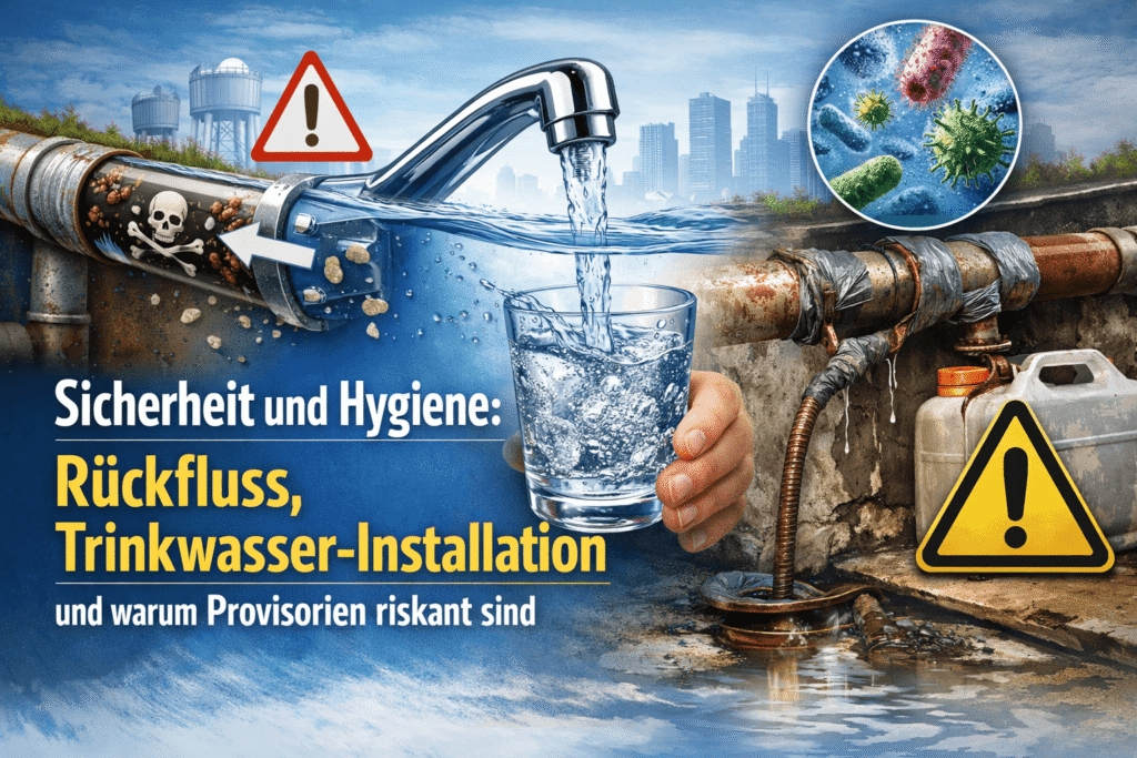 Unsichere Wasserinstallation mit Risiko.