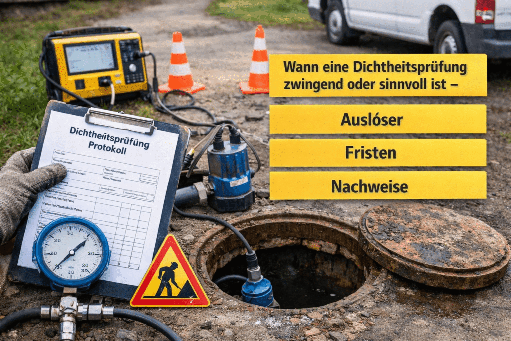 Lecktest vor Ort mit Gerät und Protokoll