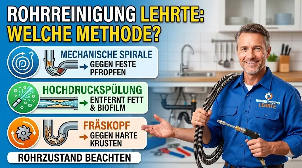 Durchführung der rohrreinigung lehrte: Hochdruckspülung, Fräskopf oder mechanische Spirale?