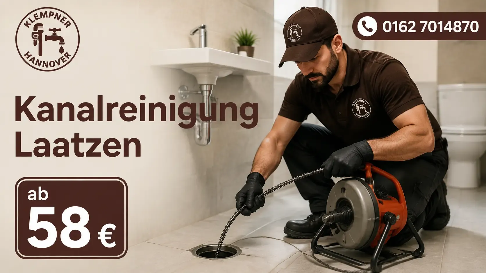 Fachmann bei der professionellen Rohrreinigung im Badezimmer