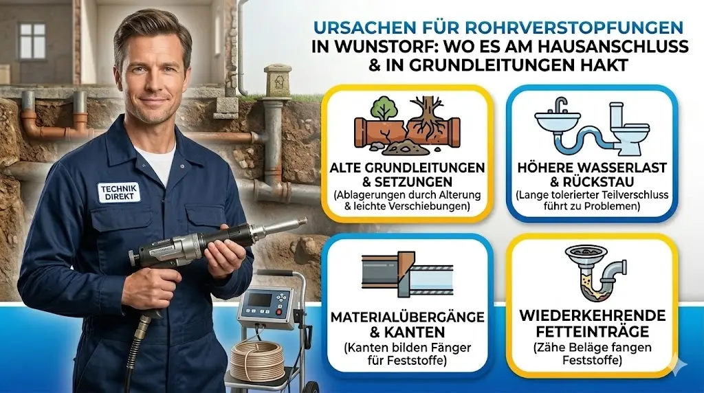 Ursachen für Rohrverstopfungen an Hausanschluss und Grundleitung in Wunstorf