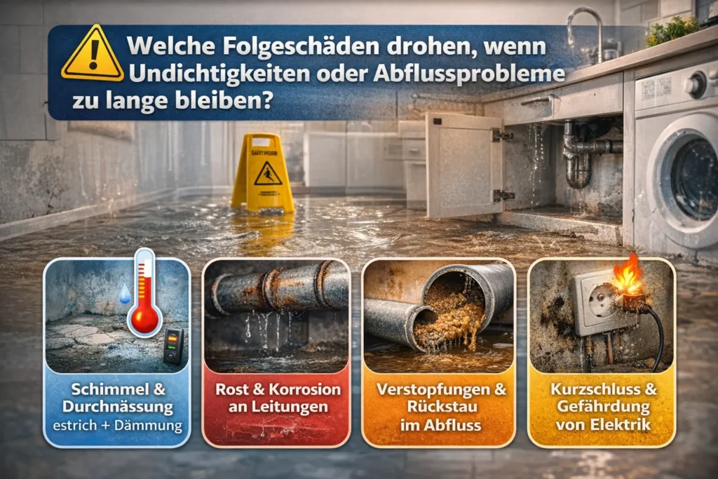 Welche Folgeschäden drohen, wenn Undichtigkeiten oder Abflussprobleme zu lange bleiben