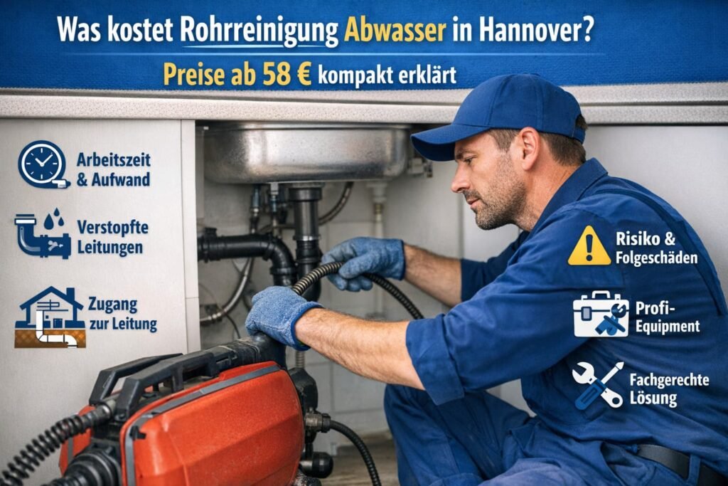 Rohrreinigung Hannover – Klempner beseitigt Abflussverstopfung schnell und professionell ab 58 €
