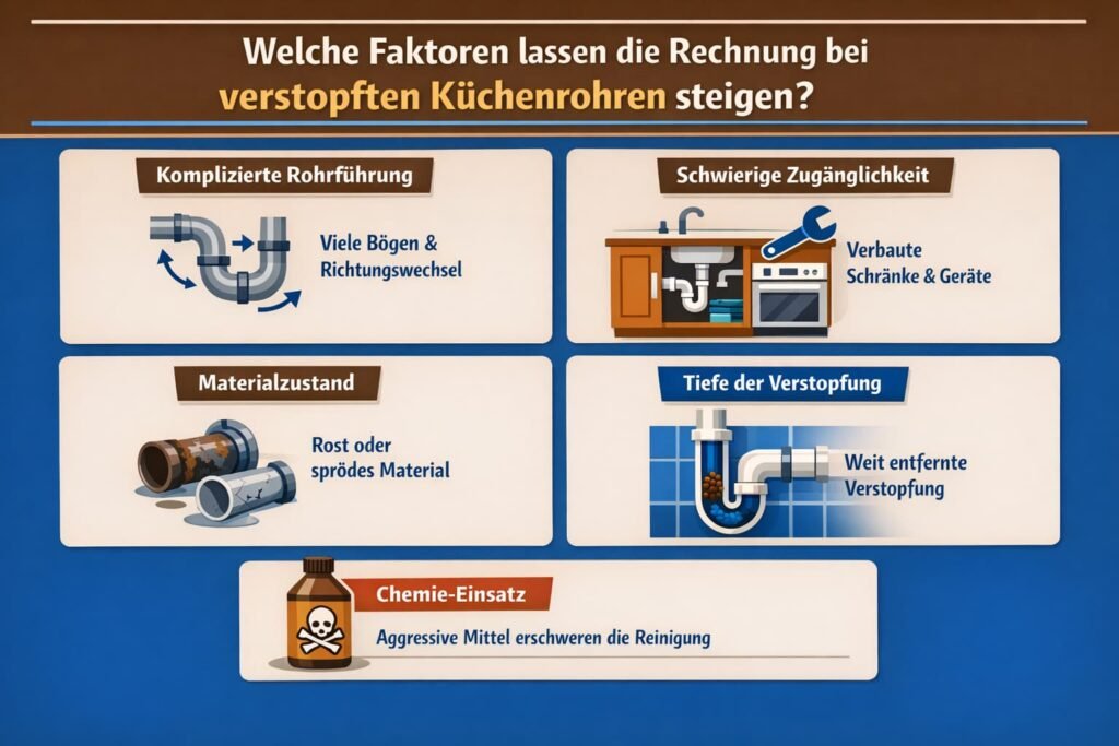 Welche Faktoren lassen die Rechnung bei verstopften Küchenrohren steigen?