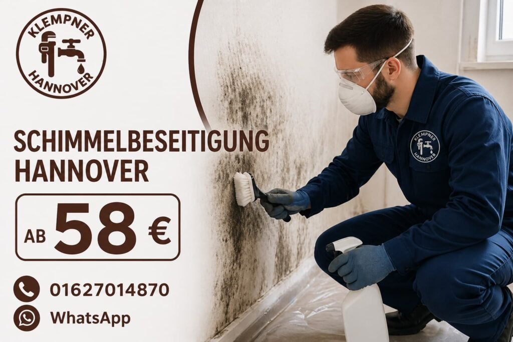 Klempner Hannover Techniker entfernt Schimmel an Wand, Notdienst mit Preis ab 58€