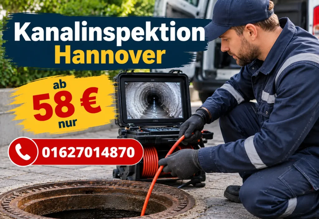 Kanalinspektion Hannover: Fachtechniker prüft eine Abwasserleitung mit moderner Rohrkamera.