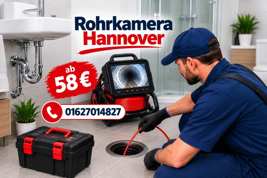 Ein Fachtechniker führt eine Rohrkamera Hannover zur gezielten Untersuchung einer Abwasserleitung durch.