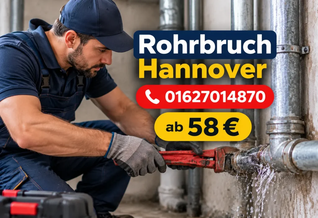 Fachtechniker bei der Reparatur einer beschädigten Wasserleitung für Rohrbruch Hannover mit professioneller Prüfung und Instandsetzung.