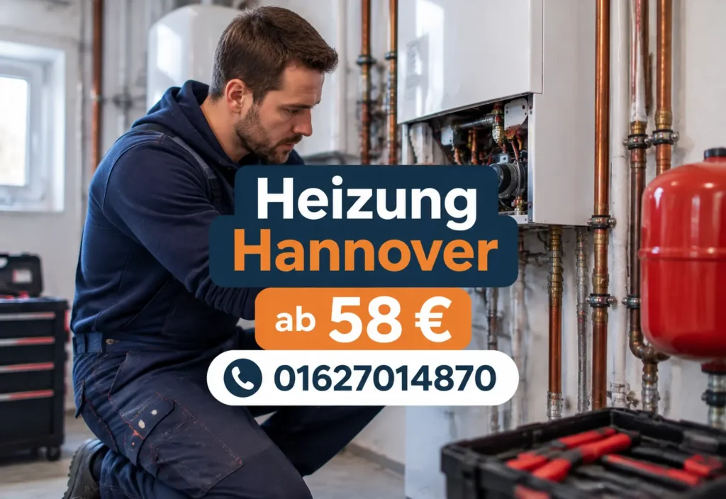 Heizung Hannover Fachtechniker bei der Reparatur einer Heizungsanlage im Technikraum.