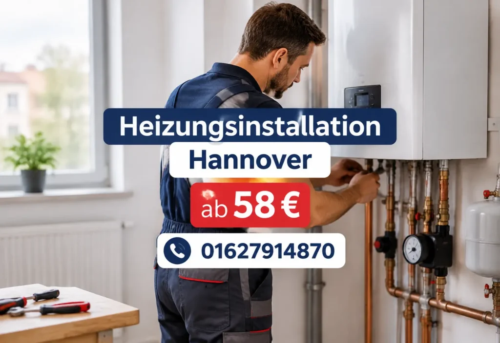 Professionelle Heizungsinstallation Hannover durch einen erfahrenen Heizungsinstallateur bei der Montage und Prüfung einer modernen Heizungsanlage.