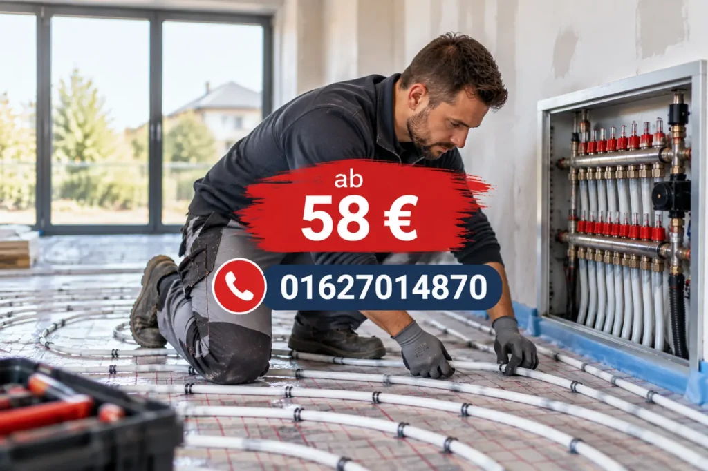 Professionelle Arbeiten an der Fußbodenheizung Hannover: Unser Fachbetrieb prüft, repariert und optimiert bestehende Systeme für eine gleichmäßige Wärmeverteilung.
